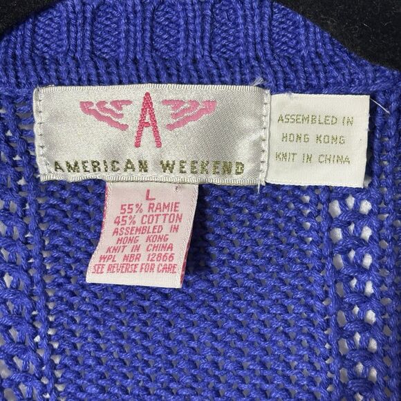 AMERICAN WEEKEND Vintage 80s Cardigan Sweater Women’s L Blue - Picture 7 of 8